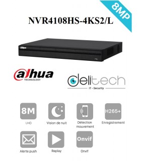 NVR Dahua enregistreur 8 voies 4K/8MP IP SANS POE (DHI-NVR4108HS-4KS2/L)