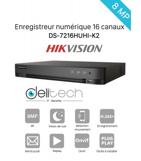 DVR / NVR HIK Vision enregistreur 16 voies 8MP 4K DS-7216HUHI-K2