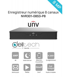 NVR UNV enregistreur 8 voies 4K/8MP IP POE NVR301-08S3-P8