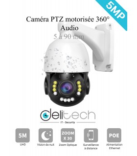 Caméra PTZ motorisée 360° 5MP 30X zoom optique audio IP POE Auto tracking