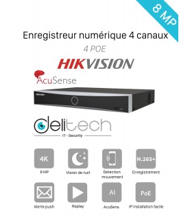 NVR Hikvision AcuSense 4 voies 4K/8MP IP POE DS-7604NXI-K1/4P