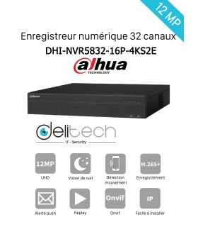 NVR DAHUA enregistreur 32 voies 16 POE 8 HDD (DHI-NVR5832-16P-4KS2e)