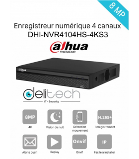 NVR DAHUA enregistreur 4 voies 8MP IP SSD 960GB DHI-NVR4104HS-4KS3
